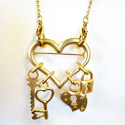 Heart n Key Brooch also Necklace