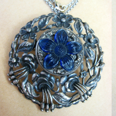 Blue Flower Brooch n Necklace
